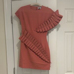 Asymmetrical Coral Dress with Ruffle Detail